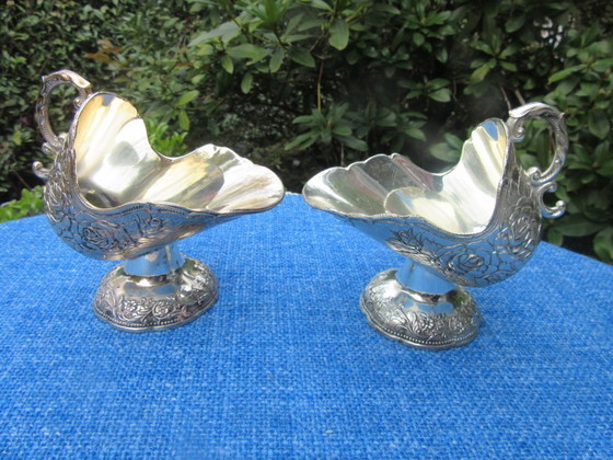 Image 1 of 2 Silver Plate Sugar Scuttles / Sugar Boats / Candy dishes, vintage