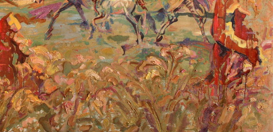 Origineel olieverfschilderij: Landschapssymboliek, Paarden in de steppe – Schilderijen & Tekeningen, Canvas (photo 5 of 5)