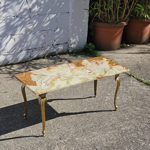 Französisch Vintage Onyx Marmor und Messing Couchtisch - Marmor-Cocktail-Tisch - Lounge Tisch - Barock-Stil - 60s