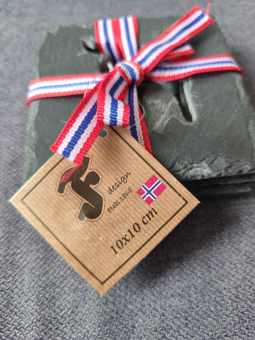 4 slate coasters, Norway, moose design, cutout, new in original packaging, 10x10cm, Hygge