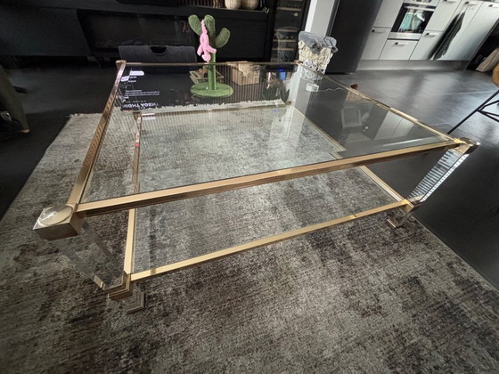 Image 1 of Originele Pierre Vandel Paris Salontafel – Hollywood Regency – Lucite & Messing