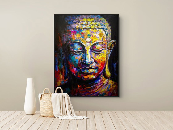Image 1 of Unique hand-painted Buddha painting “Eternal Calm” – Seksak Jaichumchen – 80×100 cm