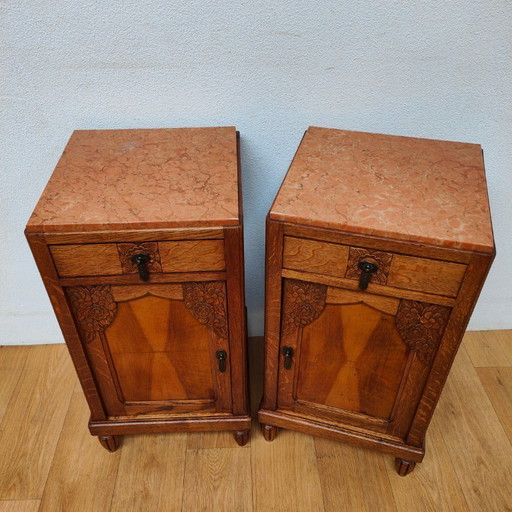 Vintage art deco nachtkastjes bijzetkastjes nachtkastje met marmer blad