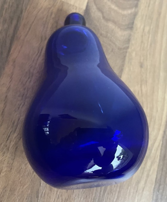 Image 1 of Vintage handgeblazen blauwe glazen appel en peer
