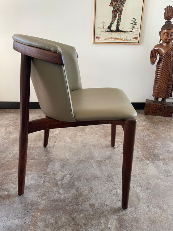 Image 1 of 2x Crail eetstoel zonder armsteun walnoot leder mocca