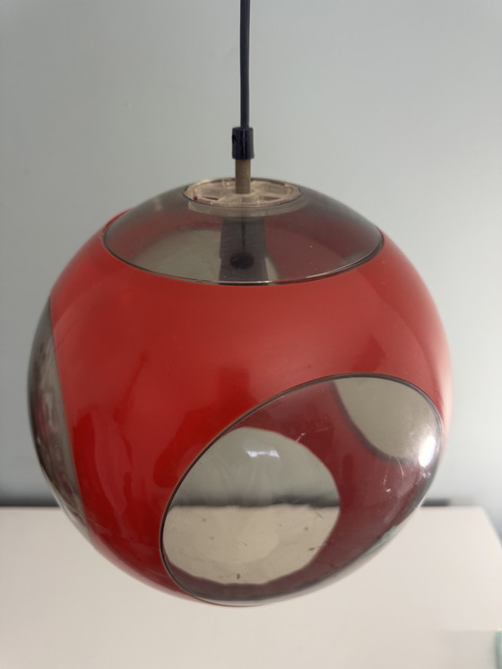 Image 1 of Vintage red space age lamp Bug Eye pendant lamp 1970s