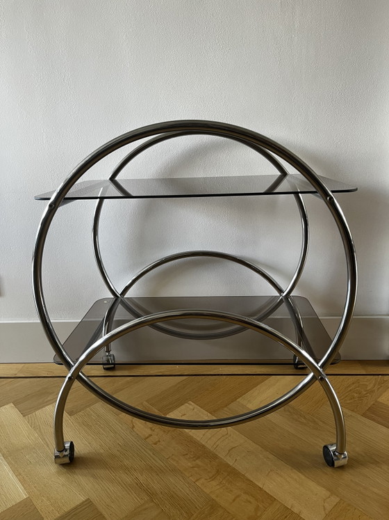 Carrello di servizio/bar vintage IKEA Design - Anni '70, cromo e vetro fumé – Carrelli bar, Glass, Chrome (photo 7 of 7)