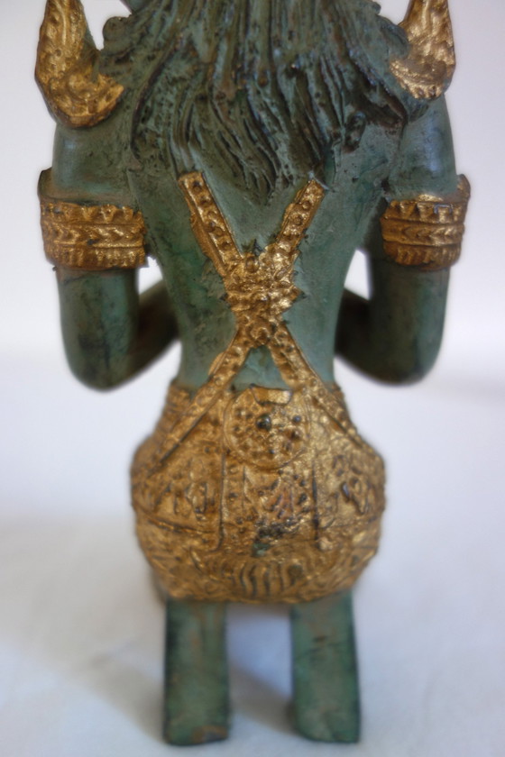 Image 1 of Couple de Statues Thephanom en Bronze Doré, Thaïlande, Années 40