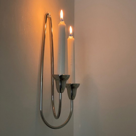 Image 1 of Candelabro de pared grande de acero inoxidable de Georg Jensen, diseño danés Swing