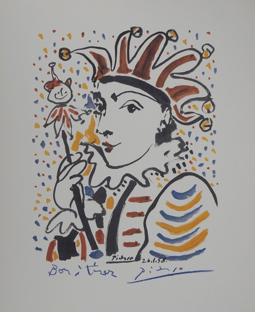 Pablo Picasso: Karneval, Der Narr, signierte Lithografie – lithos zeefdrukken, Paper