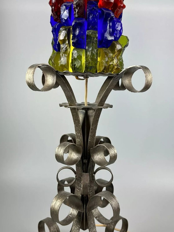 Image 1 of 60s 70s Brutalistische vloerlamp ijzer & glas vloerlamp Mid Century