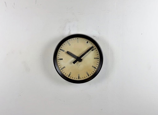 Industrial Brown Bakelite Factory Wall Clock from Pragotron, 1960s