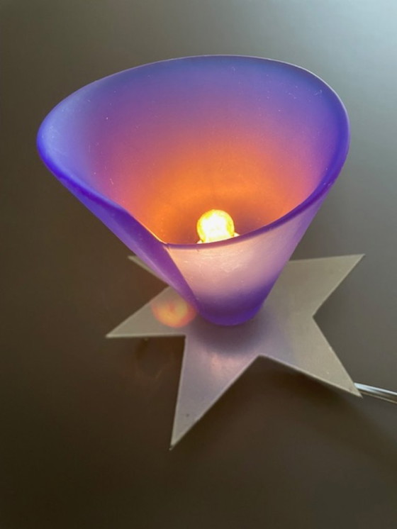 Image 1 of Vintage Zicoli design lamp sapphire blue glass stainless steel