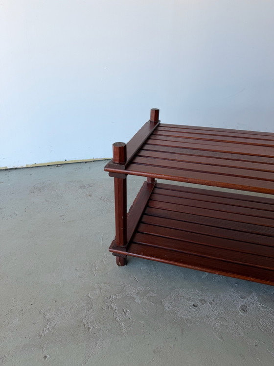 Slatted pine coffee table Scandinavian design vintage 70s, Wood, Brown (photo 5 of 12)