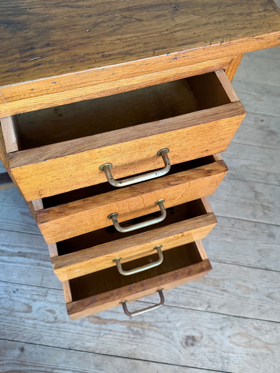Vintage eikenhouten halfminister bureau – Brass, Art Deco (photo 6 of 11)