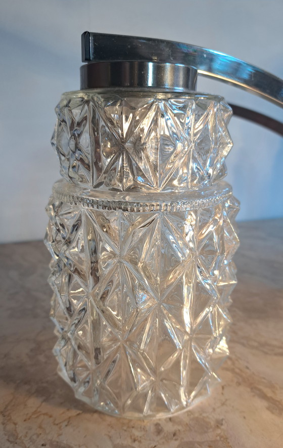 Image 1 of Lampadario vintage a 6 bracci in vetro e metallo, lampada a sospensione con attacco normale