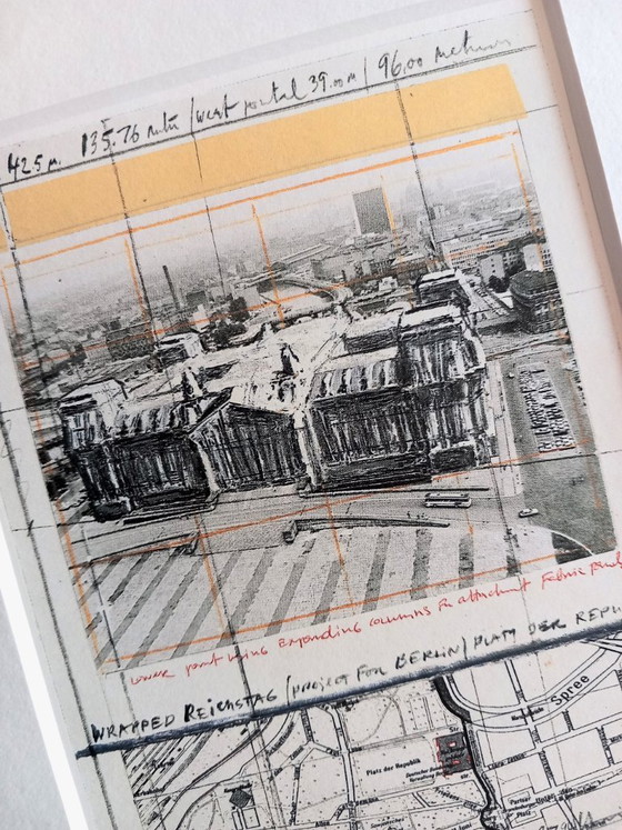 Christo – Wrapped Reichstag – Gesigneerde artcard met origineel stofstuk – Litho's & Zeefdrukken, Paper (photo 2 of 5)