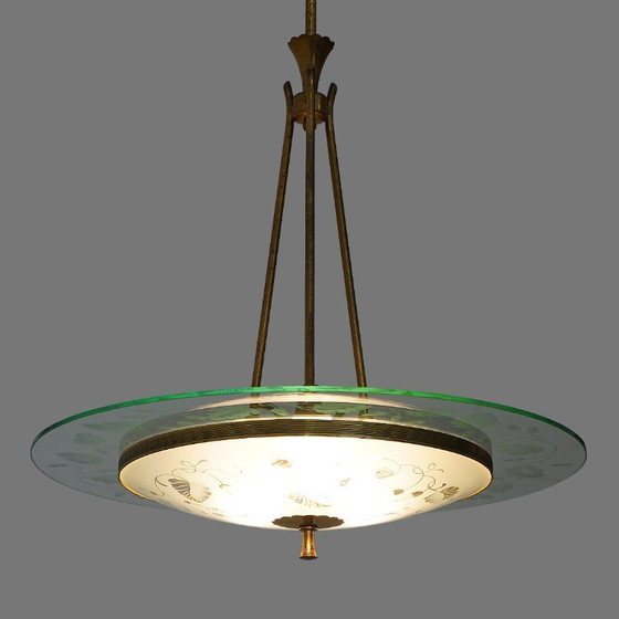 Image 1 of Kronleuchter aus Messing und Glas, 1950er Jahre