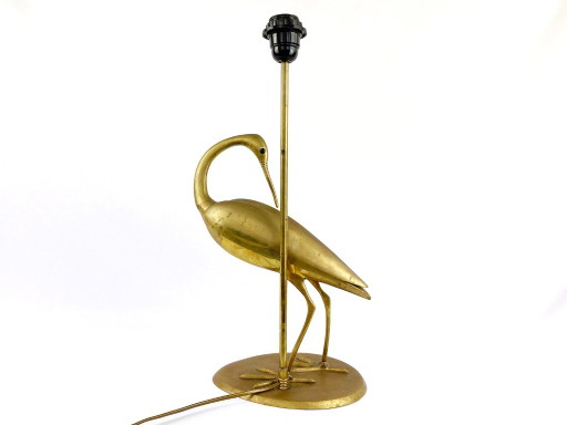 1x Große Hollywood Regency Tischlampe aus Messing in Kranform / Lampenfuß – tafellampen, Brass, Vintage (photo 2 of 10)
