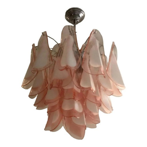 Italian Murano Glass Style Chandelier in Pink and White Color