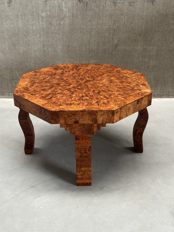 Image 1 of Art Deco salontafel met wortelhout mozaïek patroon