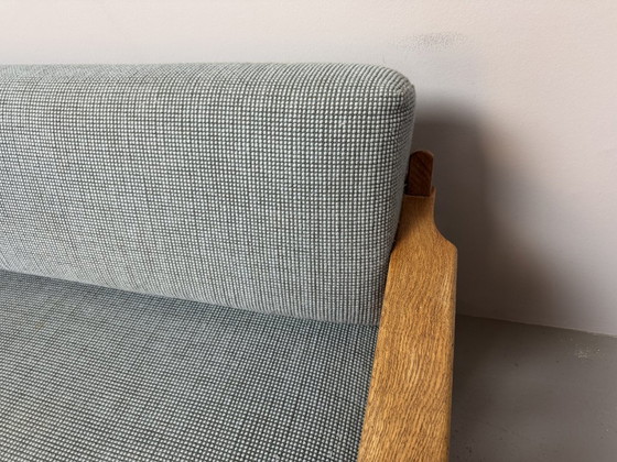 Image 1 of Mid-Century 3-Seat Oak Sleeper Sofa with Soft Blue Upholstery Attributed to Pastoe, The Netherlands 1970s.