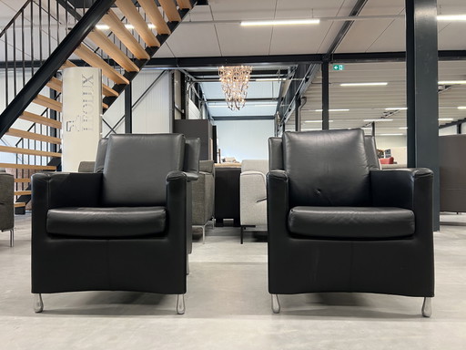 2 Leolux Parcival fauteuils zwart leer