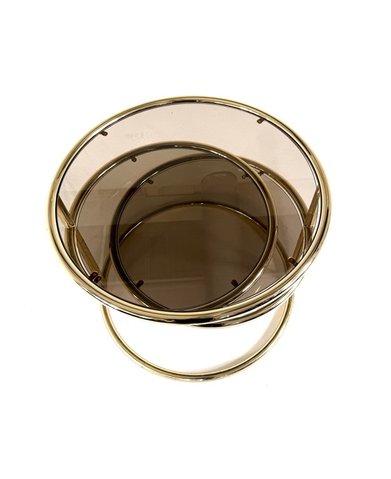 Image 1 of Vintage swivel brass & smoked glass coffee table, 1970s