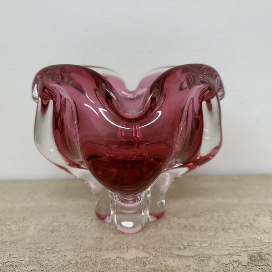 Image 1 of Mid Century Murano Glas Rosa Schale , 1970S