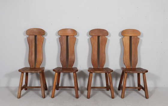 Image 1 of Set di 6 sedie da pranzo brutaliste di De Puydt, rovere, Belgio, anni '70