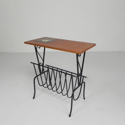 Vintage side table, newspaper rack with tile from Hemiksem, 1950s