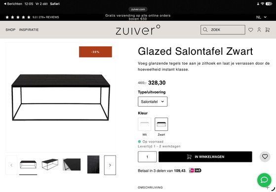 Zuiver Glazed Schwarzer Couchtisch, Couchtische, Keramik, Eisen (Foto 6 von 7)
