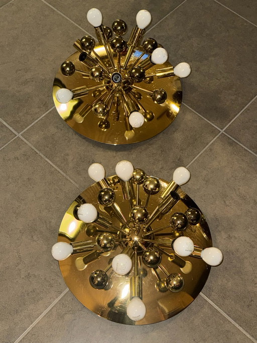 Rare Ensemble de 2 Grandes Lampes Vintage Cosack Sputnik | 10 Points Lumineux | Laiton Space Age Années 70
