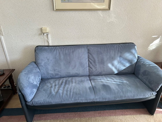 Image 1 of Leolux Bora Bora 3-2,5-1 Zits bank/fauteuil uitgevoerd in leer/alcantara blauw.