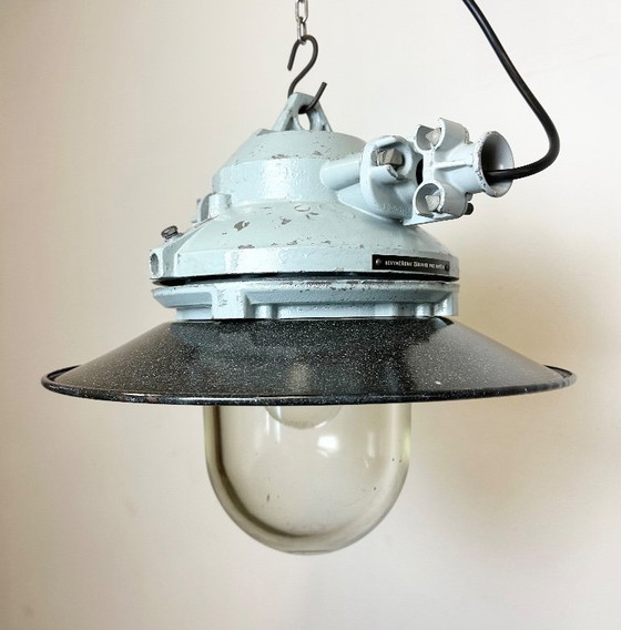 Image 1 of Grey Cast Aluminium Explosion Proof Lamp with Enameled Shade, 1970s
