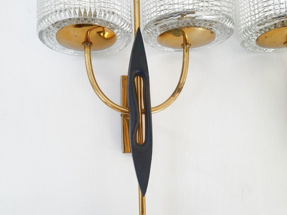 Image 1 of PAIR OF VINTAGE 1950S WALL LIGHTS MAISON ARLUS DLG FELIX AGOSTINI BRASS STEEL GLASS