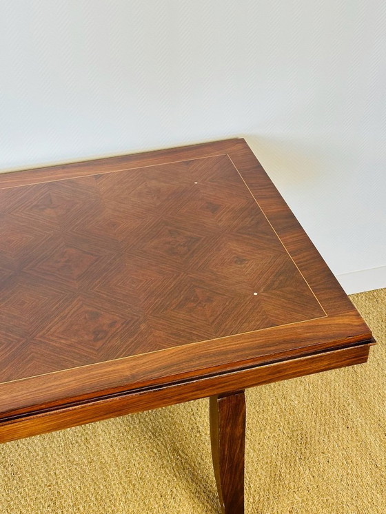 Image 1 of Art-Deco-Esstisch aus Nussbaum mit Rautenintarsien, 1940