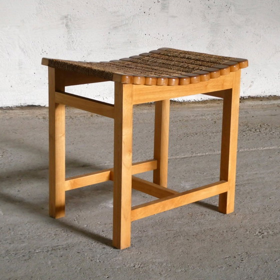 Vintage houten en touw Krukje, 1970 (photo 3 of 4)
