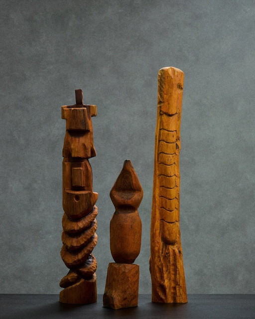 3 Wooden, Handcarved Sculptures
