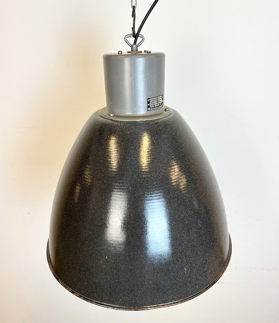 Image 1 of Large Dark Grey Enamel Industrial Factory Lamp from Elektrosvit, 1960s