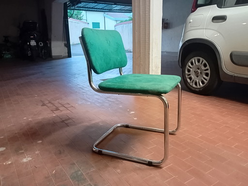 Marcel Breuer B32 Bauhaus style chairs + glass table with steel columns