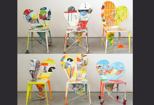 Set di 6 sedie Pop Art firmate da Guido Coletti (1995, firmate nel 2013)