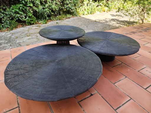 Trio de Tables Basses Métal Fil de Fer Vintage Design Italien Gervasoni 1882