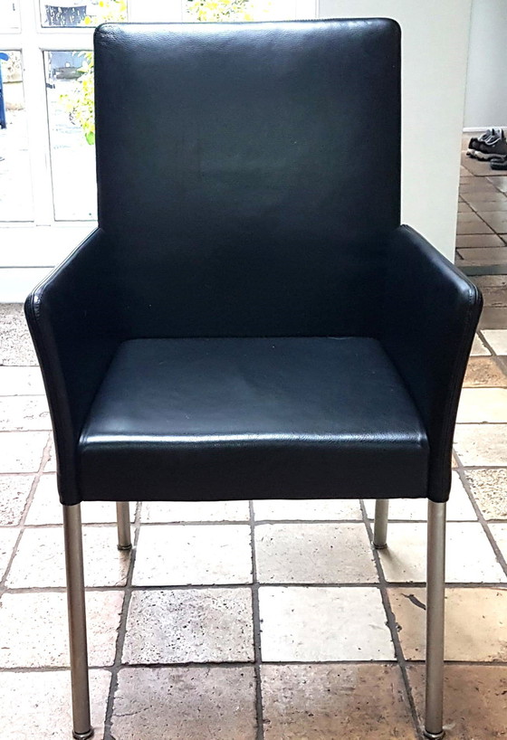 Image 1 of Walter Knoll: Set 6 Black Leather Design Dining Chairs