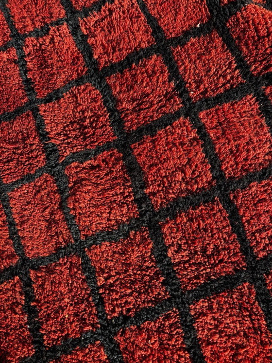 Image 1 of Handgeknüpfter marokkanischer Mrirt-Teppich, 220 x 300 cm – Roter Wollteppich – Geometrischer Berberteppich