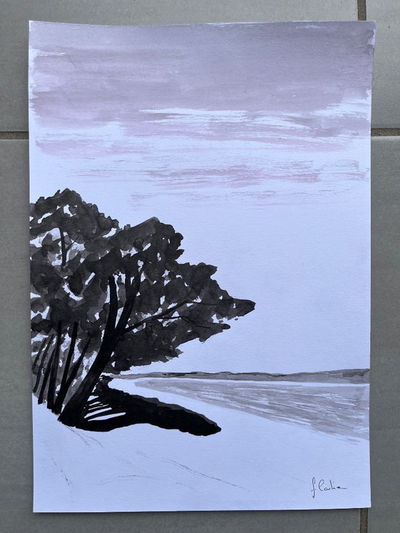 Image 1 of Encre de Chine sur papier blanc Format 30x21cm. 