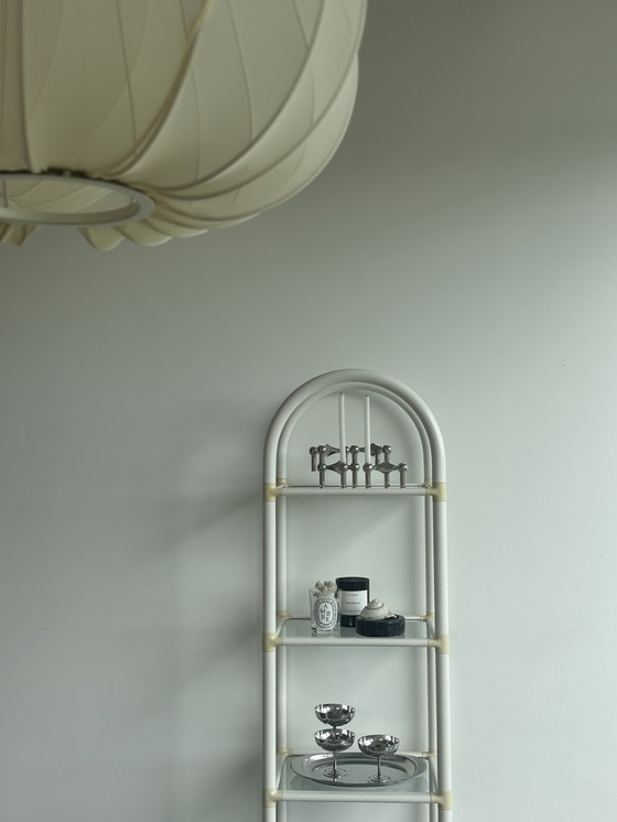 Image 1 of Scaffale vintage retrò Space Age in vetro acrilico bianco crema
