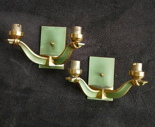 Coppia di applique vintage, anni '40-'50, bronzo, metallo e ottone, DLG Jules Leleu, anni '40