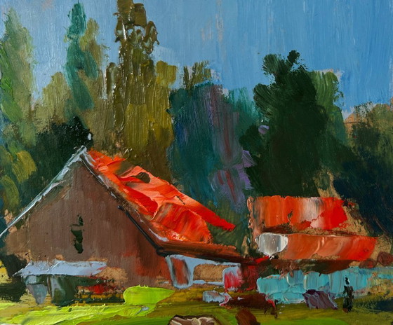 Image 1 of Original Oil Painting Rural Life Landscape A small village world