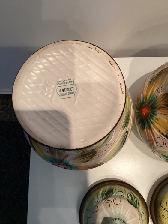 2 Vasi in ceramica dipinti a mano con coperchio di Herbert Bequet. – Bequet Hubert (photo 3 of 5)
